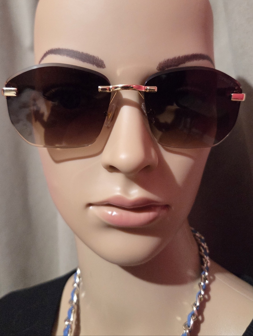 Women’s Rimless Gradient Brown Sunglasses with Gold Accents Comes With Case